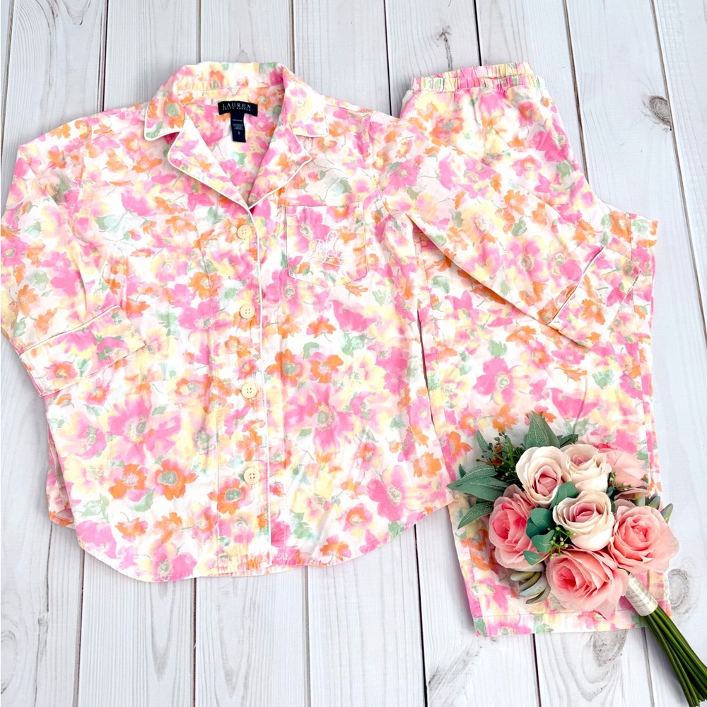 Lauren Ralph Lauren Cotton Floral Pajamas Set - Pink and Orange